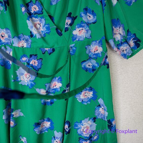 Eliza J Blue And Green Floral Faux Wrap Midi Dress, plus size 22W - Picture 7 of 15